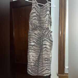 Anne Klein Gray and White Halter Sheath Business Work Dress